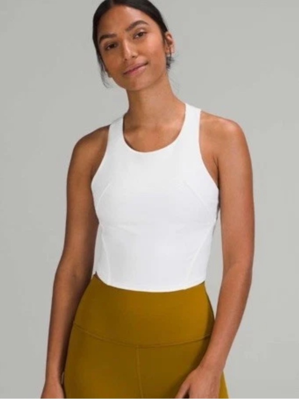 Woman’s Lululemon White Racerback Cropped Tank Top Invigorate High Rise Bra